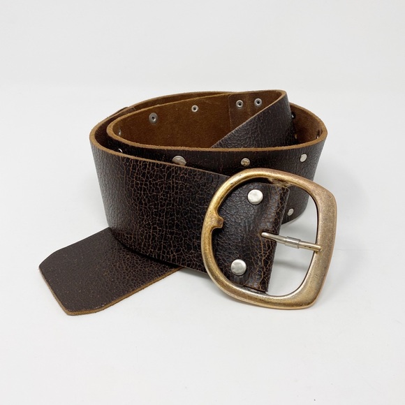 Lucky Brand Accessories - LUCKY BRAND Wide Leather Stud Waist Belt L Brown